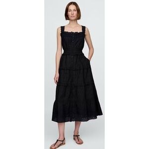 GAP x DOEN Black Eyelet Tiered Midi Dress Feminine Coquette Whimsigoth XXS NWT